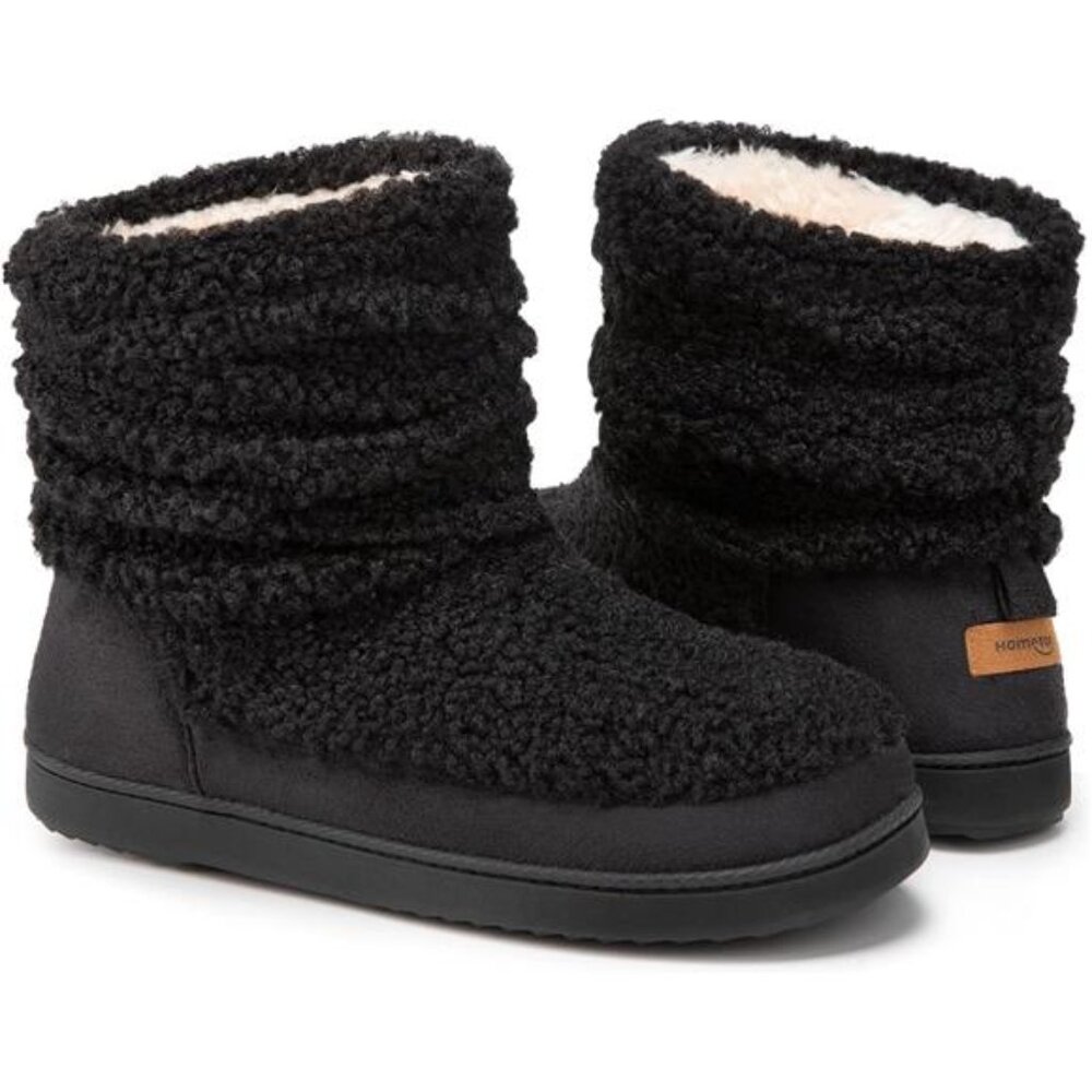 New Women's Bootie Slippers Fuzzy Warm Memory Foam Indoor House Shoes with